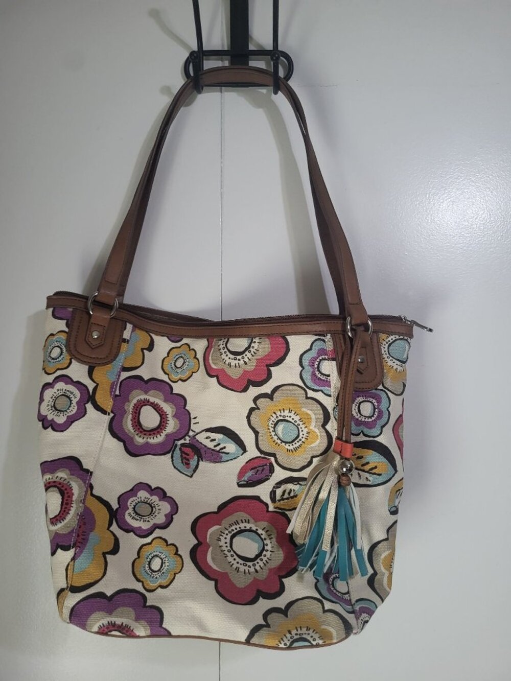 Relic by Fossil Canvas Flower Multicolor Shoulder Bag Tote Boho y2k Colorful - Picture 2 of 10
